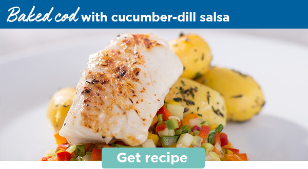 Baked cod with cucumber-dill salsa | Get recipe