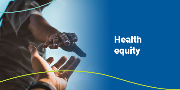 Health equity | someone reaching out to take the hand of someone below them