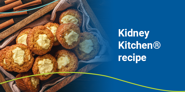 Kidney Kitchen recipe | a tray of the pumpkin muffins next to a handful of cinnamon sticks