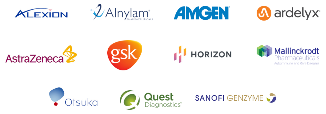 Alexion | Alnylam Pharmaceuticals | Amgen | Ardelyx | Astrazeneca | GSK | Horizon | Mallinckrodt Pharmaceuticals | Otsuka | Quest Diagnostics | Sanofi Genzyme