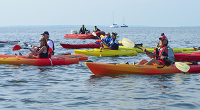 Kayakers at the Buzzards Bay Swim