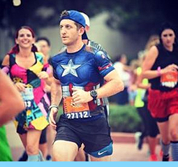 An image of an NBTS marathon runner wearing a captain america shirt.