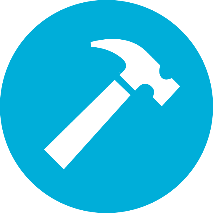 Blue Circle with Hammer icon