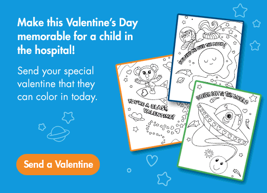 Make this Valentine's Day memorable for a child in the hospital! Send your special valentine that they can color in today.