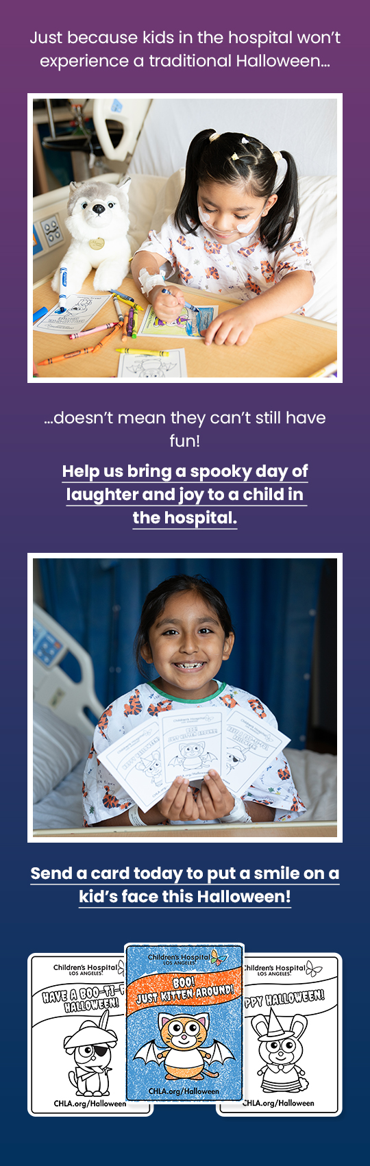 Send a coloring card today to put a smile on a kid's face this Halloween!