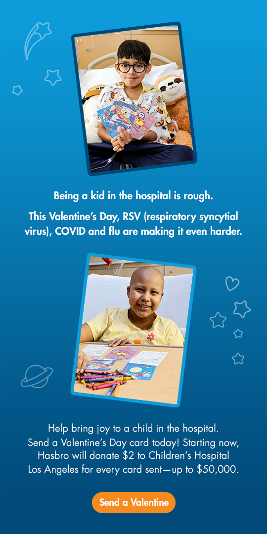 Help bring joy to a child in the hospital. Send a Valentine’s Day card today!