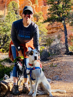 Ken can't come on the birthday trip, but he is glad to go on training hikes with me in my Team DPF gear.