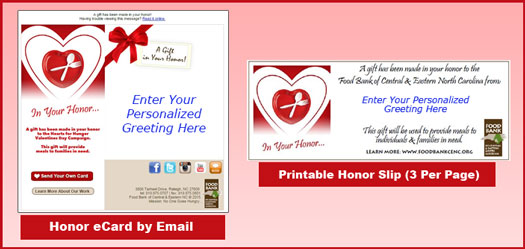Hearts for Hunger Valentines Day Honor Samples