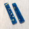 Two-piece blue epoxy resin mezuzah cover with gold flake