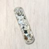 Clear epoxy resin mezuzah cover with silver hearts 