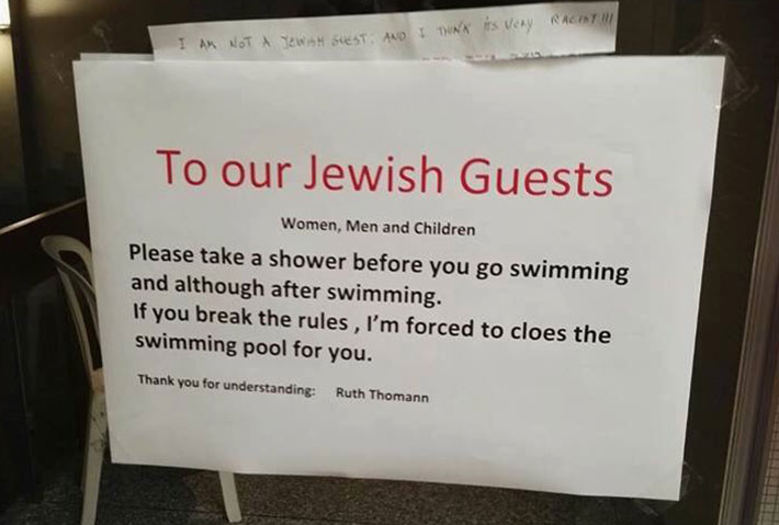 Antisemitic sign at Swiss hotel