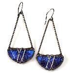 Copy of Earrings, Iridescent Blue Stained Glass, Black A-Fra