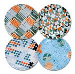Click here for more information about Set of 4 Taliesin Line Dessert Plates - Turquoise, Black, & Orange
