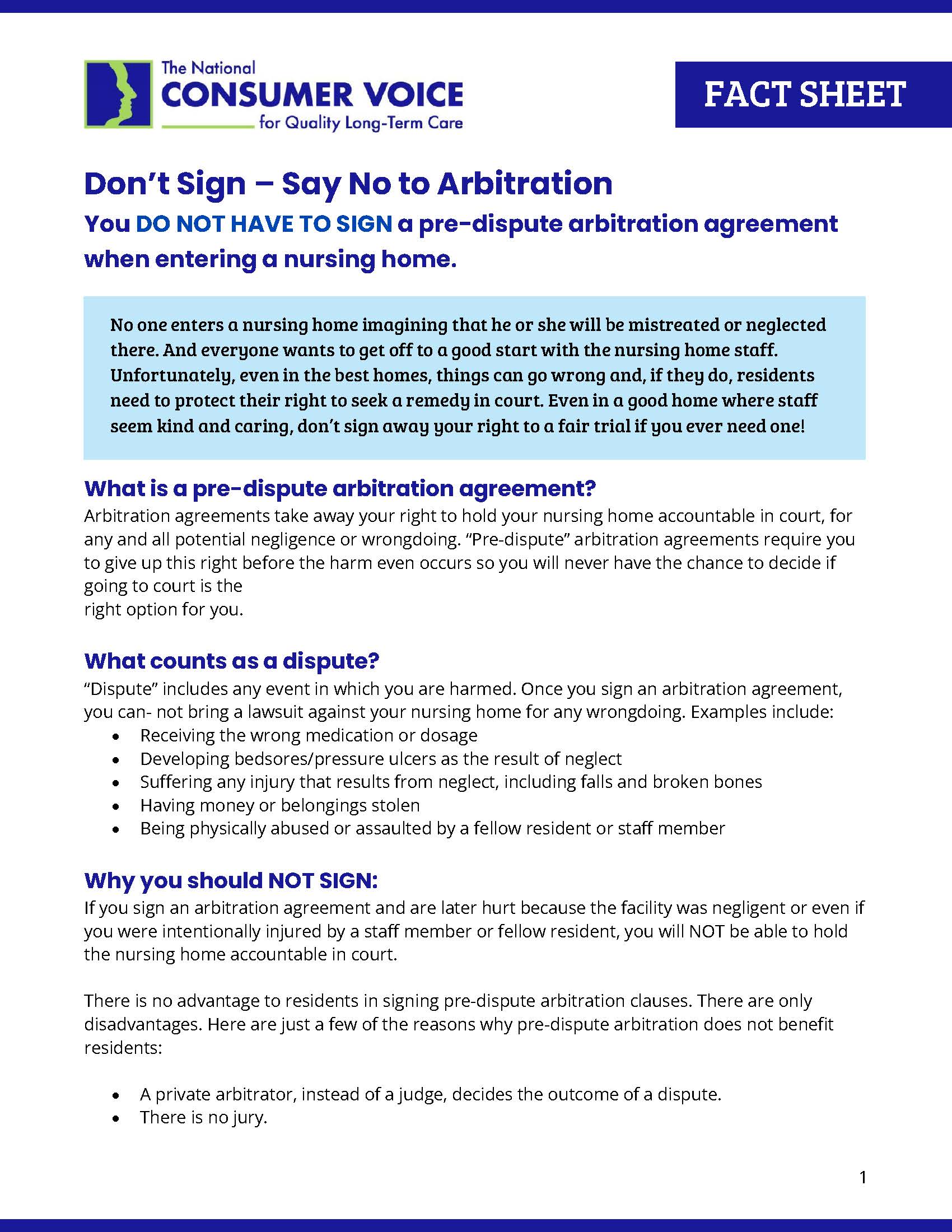 Arbitration fact sheet