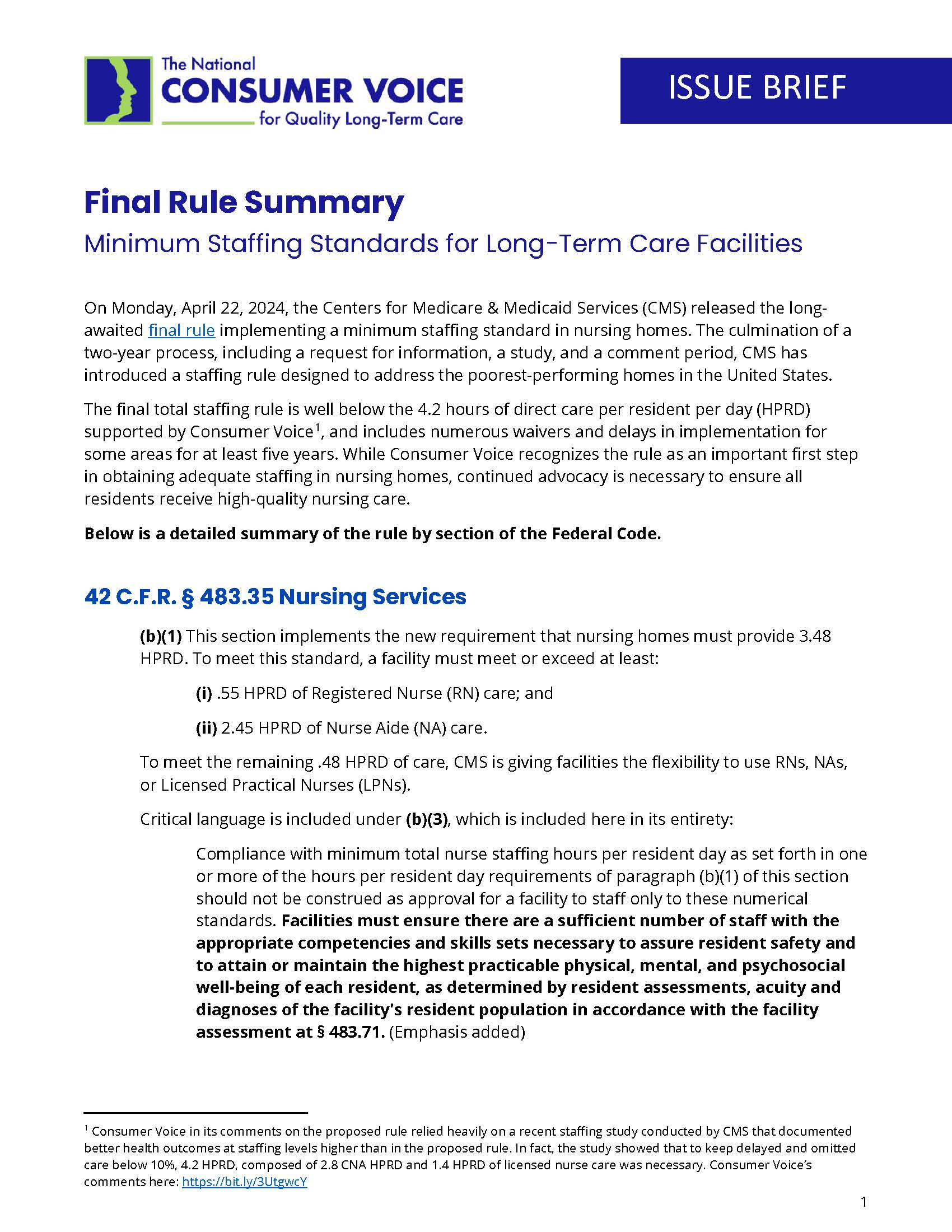 Staffing final rule summary