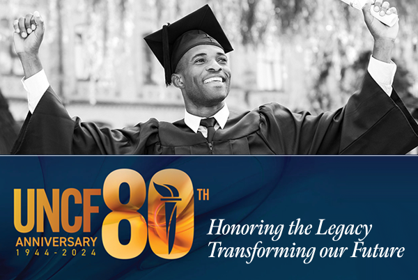 Young man celebrating graduation - UNCF 80th anniversary - Honoring the Legacy, Transforming our Future