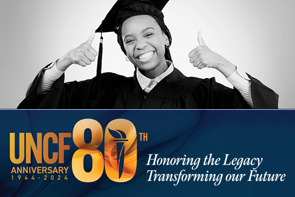 Young woman celebrating graduation - UNCF 80th anniversary - Honoring the Legacy, Transforming our Future